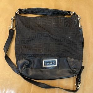 GIVENCHY Black Monogram Canvas and Leather Bucket Hobo Bag